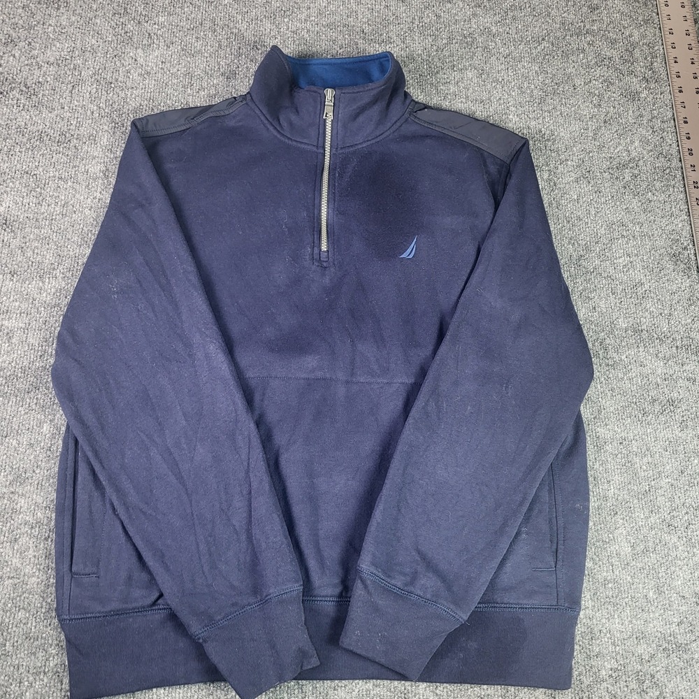 Nautica Mens Navy Blue Quarter Zip Pullover Sweatshirt Size Medium Logo